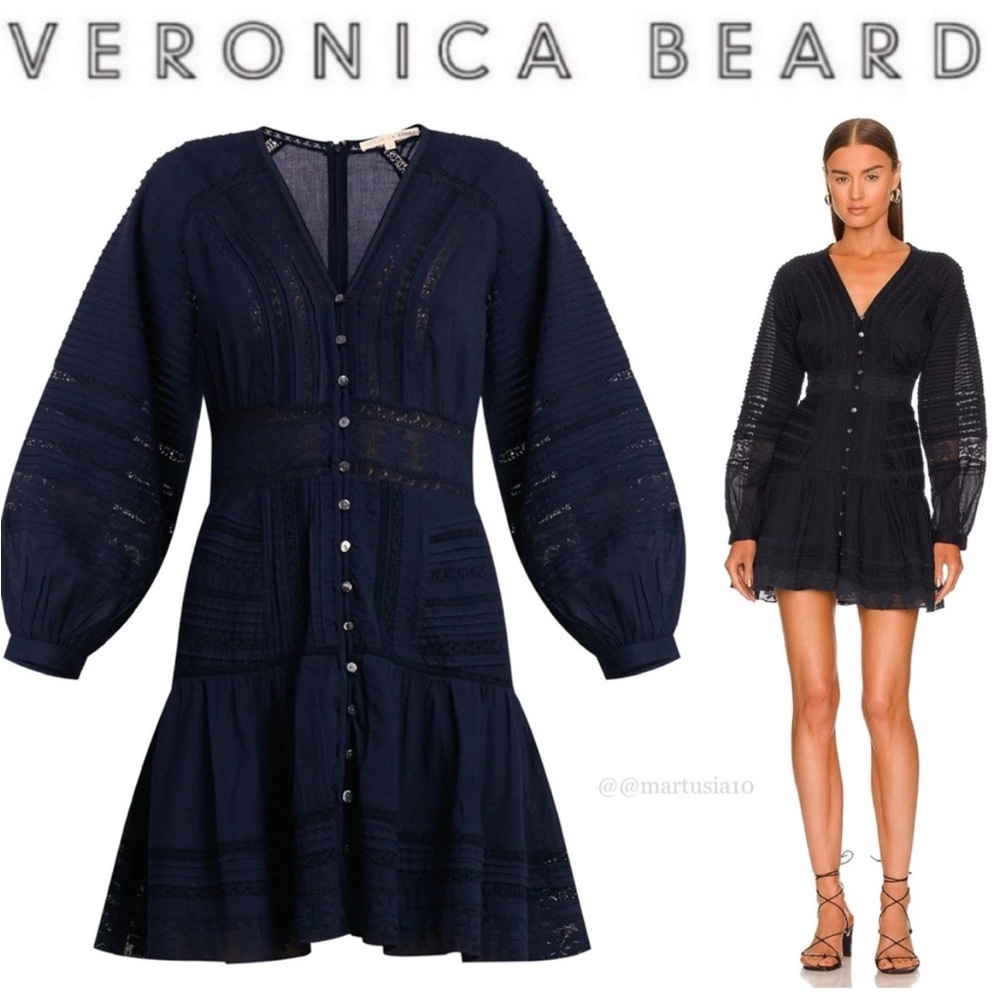 Veronica Beard Addilyn Eyelet Navy Button-Down Dress